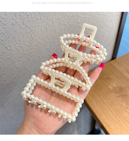 5pcs/set Korean Imitation Pearl Hairpins Geometric Hair Claws Bath Large Catch Clip Shark Clip Back Head Women Hair Accessories